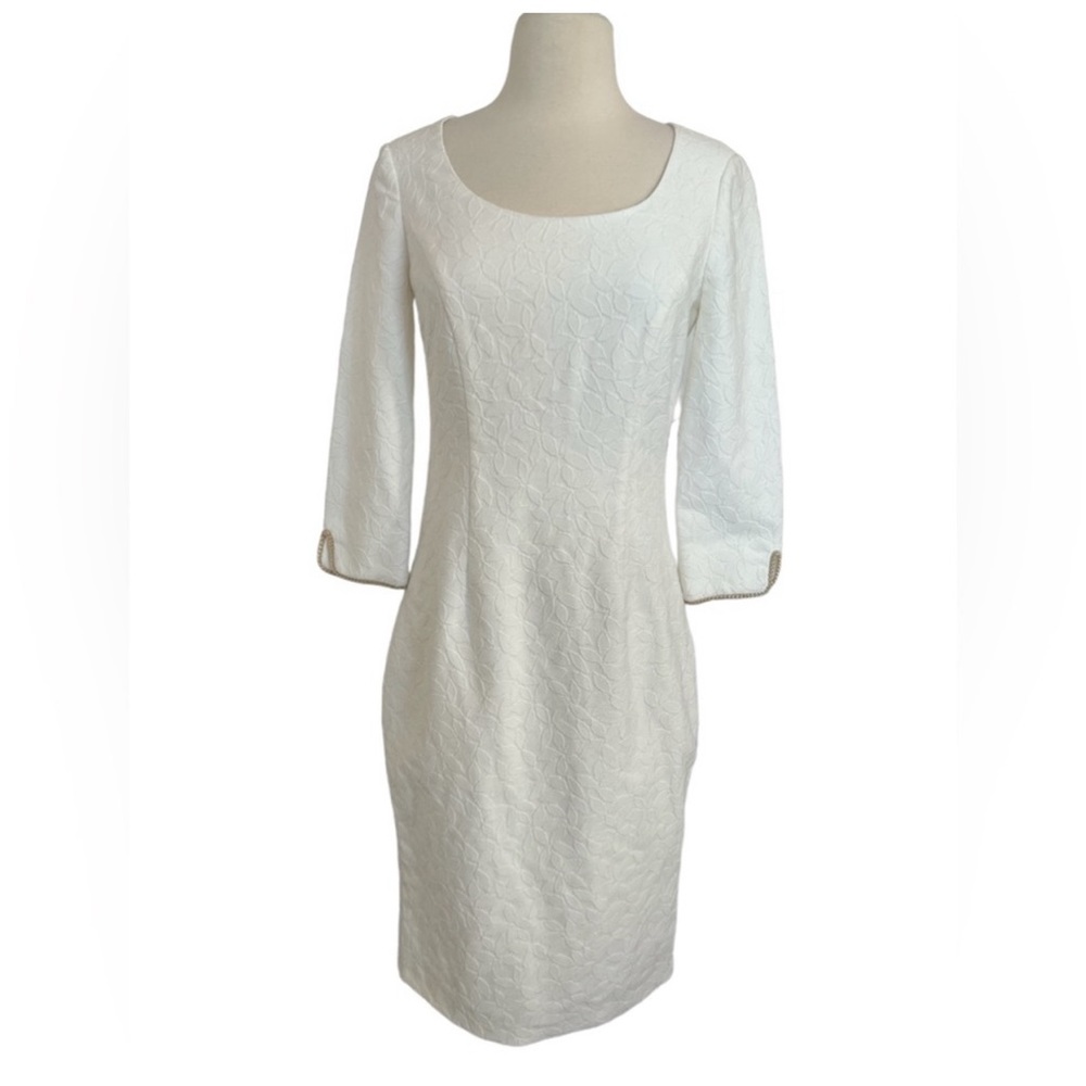Badgley Mischka, size 2, white dress, 3/4 sleeve, new never worn
